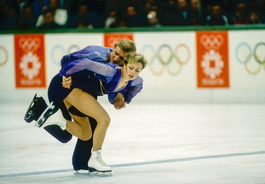 British ice skaters Jayne Torvill and Christopher Dean won the ice dance gold medal at the Winter Olympics in Sarajevo, gaining maximum points for artistic expression.