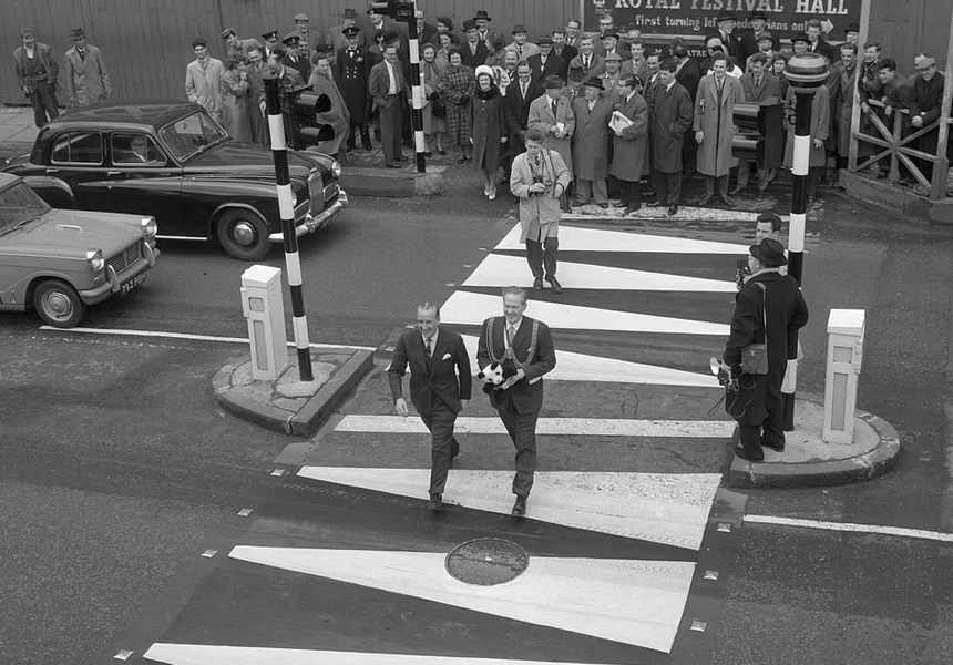 A new style of pedestrian crossing (the Panda crossing) was launched in London by the Minister of Transport, Ernest Marples.