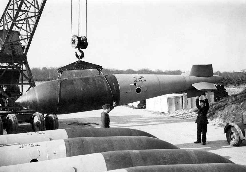 The 617 Dambuster Squadron of the RAF dropped the heaviest bomb of the war (the 22,000-pound "Grand Slam") on the Bielefeld railway viaduct in Germany.