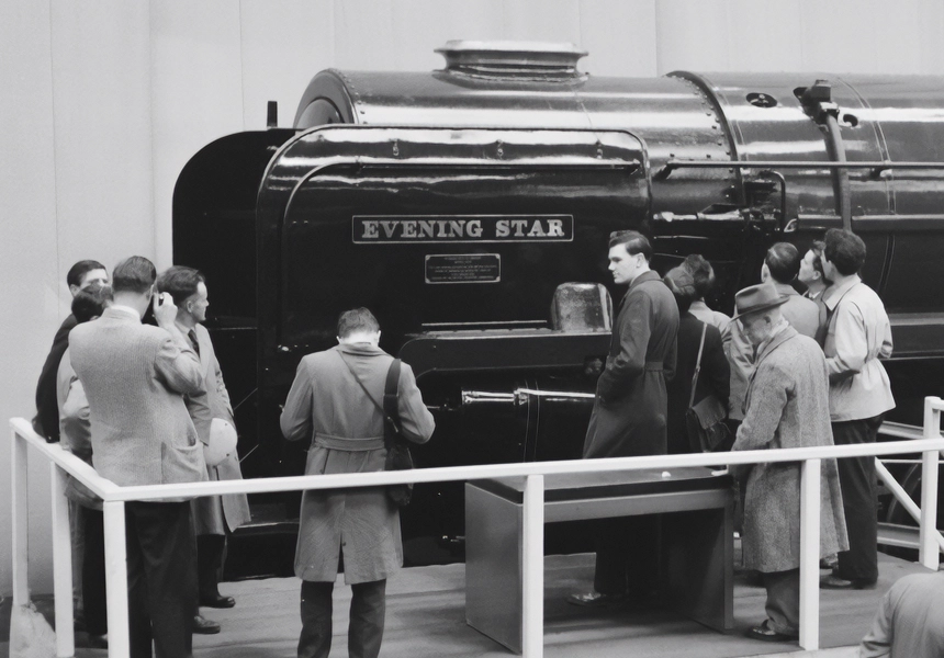 The naming ceremony of the steam locomotive Evening Star, at the Swindon Works, where the locomotive was built.