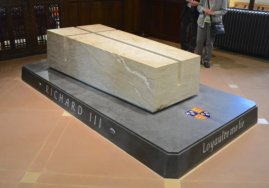 Richard III (1452 - 1485), the only English monarch without a marked grave, was reinterred at Leicester Cathedral after much wrangling, including High Court action over his final resting place.
