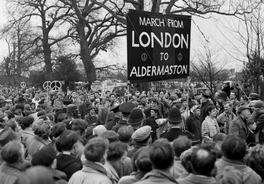 The CND (Campaign for Nuclear Disarmament) organizes a four day demonstration against nuclear arms including a march to Aldermaston.