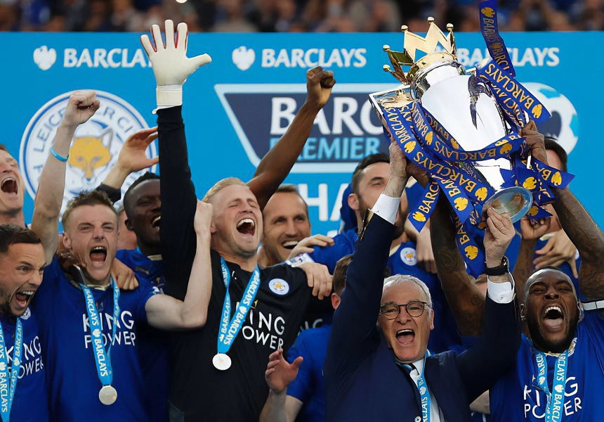 Ranked outsiders Leicester City win the Premier League title. They achieved the impossible and were crowned champions for the first time in their history at odds of 5,000- 1.