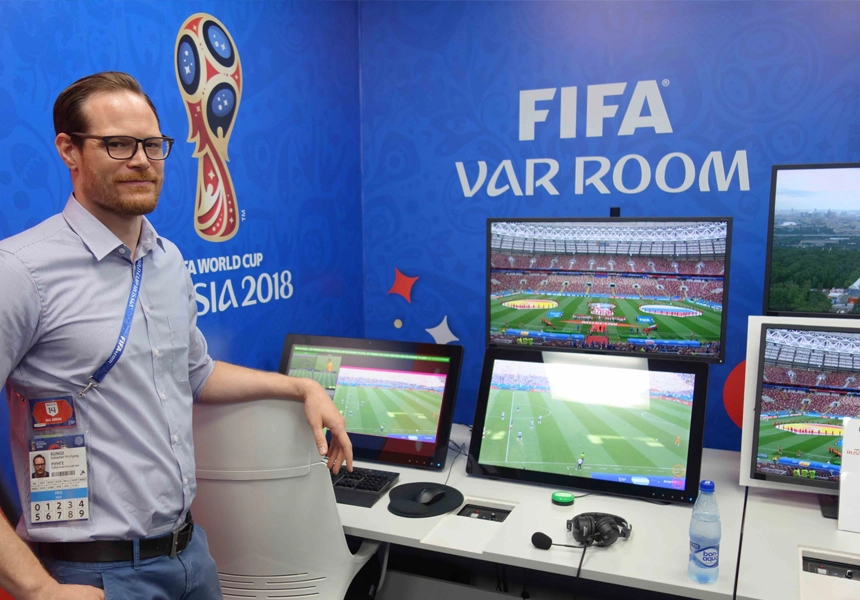 Video Assistant Referee (VAR) technology is used for the first time, awarding France a penalty in 2-1 win over Australia during the World Cup group stage.