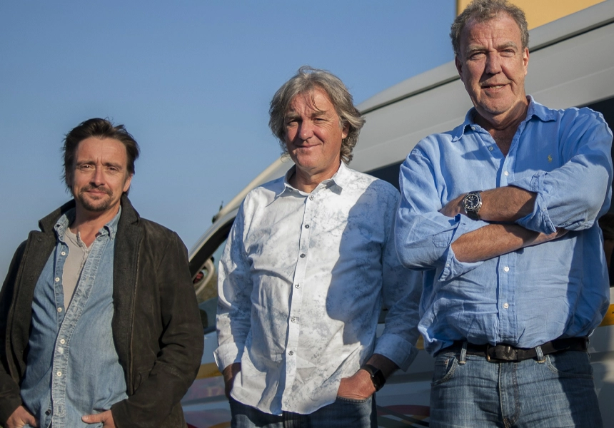 The broadcast of the final episode of Top Gear with presenters Jeremy Clarkson, Richard Hammond and James May.