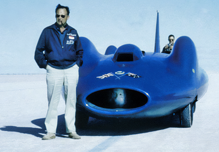 British speed pioneer Sir Donald Campbell set a new land speed world record of 403.10 mph in his car, Bluebird.