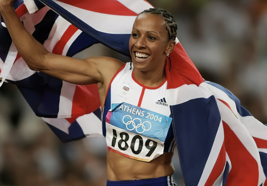 British athlete Kelly Holmes secured a place in Olympic history by winning the 1500m gold in Athens. Holmes also won the 800m earlier and thus became the first Olympic Briton in 84 years to achieve the middle-distance double.