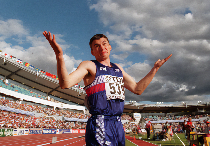 British athlete Jonathan Edwards twice broke his own world triple jump record, becoming the first man to clear 18 metres - whilst winning the gold medal in the World Athletics Championships in Gothenburg.