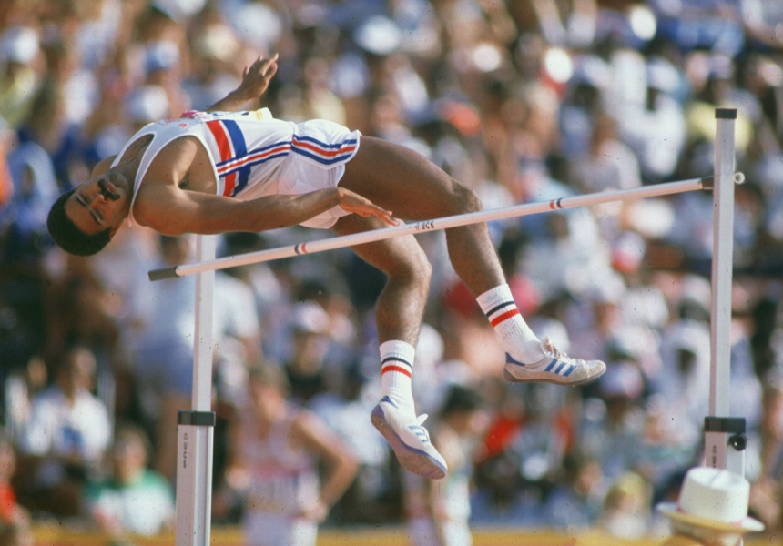 Daley Thompson of Great Britain scores 8,797 points to win the Olympic decathlon in Los Angeles and broke the world record for the event four times. He was unbeaten in competition for nine years.