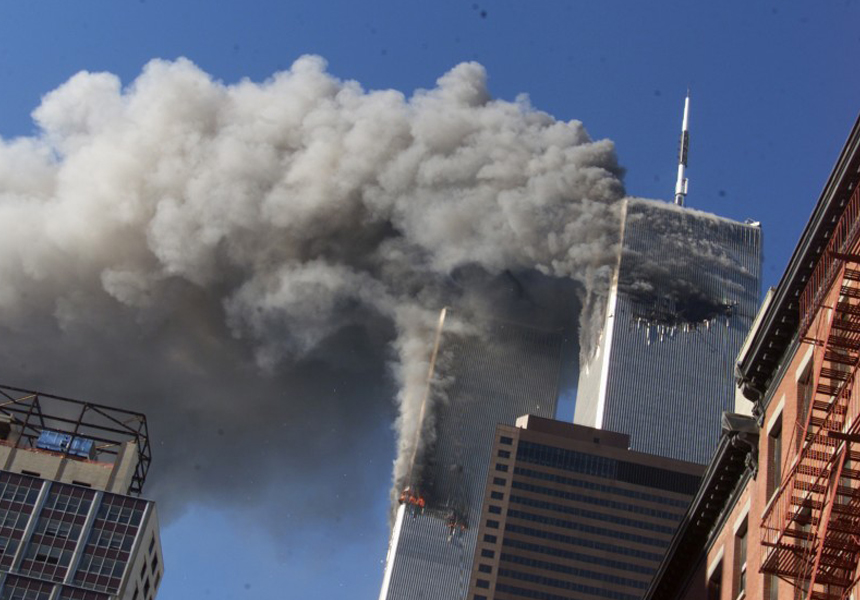 Hijackers crashed two airliners into the Twin Towers of the World Trade Center in New York City, killing everyone on board and thousands of those working in the buildings. Both towers collapsed within two hours, destroying nearby buildings and damaging others.