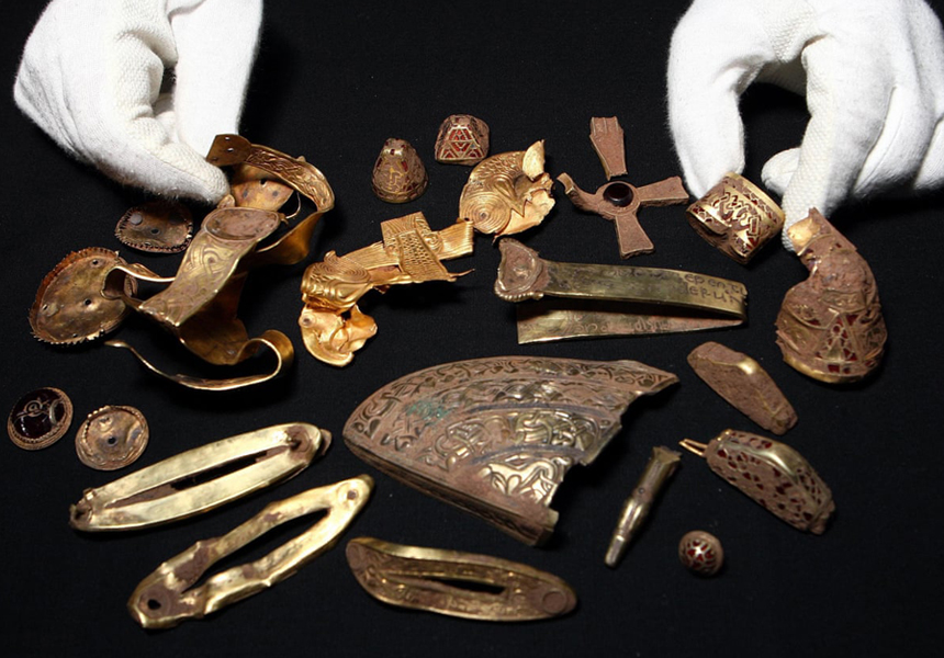 The UK's largest haul of Anglo-Saxon treasure was discovered buried in a field in Staffordshire. Terry Herbert, who found it on farmland using a metal detector, said that it was a metal detectorist's dream.