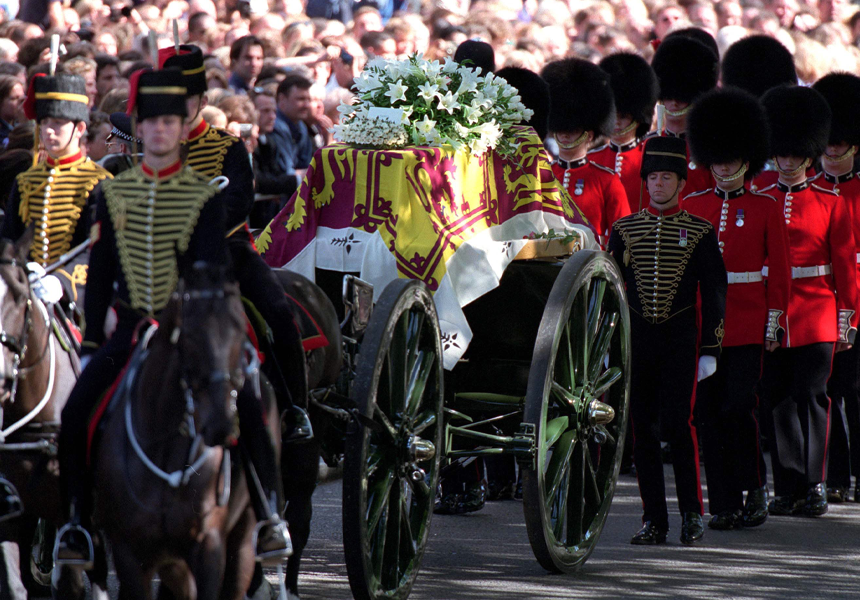 The funeral service for Diana, Princess of Wales, was held in Westminster Abbey, London. An estimated 2.5 billion people worldwide watched the service on television.