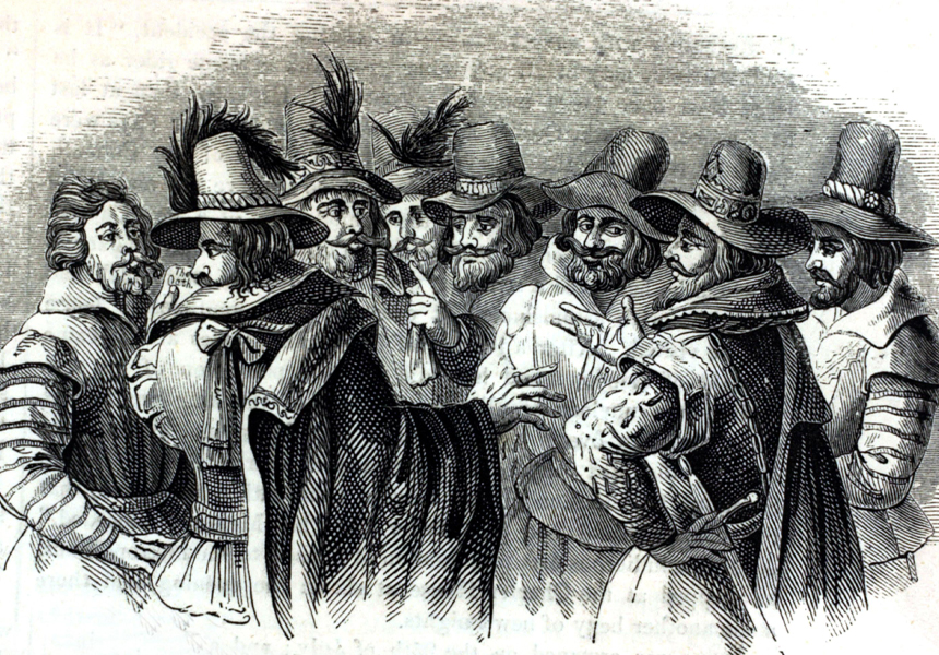 Gunpowder Plot: Guy Fawkes is arrested in the cellars of the Houses of Parliament, where he had planted gunpowder in an attempt to blow up the building and kill King James I of England.