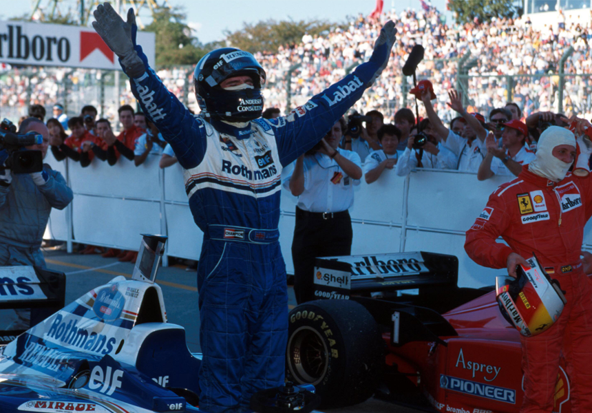 British racing driver Damon Hill, driving a Williams, won the Japanese Grand Prix to clinch his first (and only) World Championship.