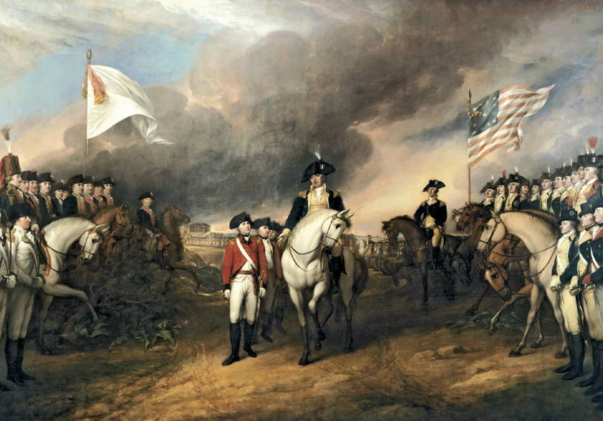 The American War of Independence came to an end when British commander Lord Cornwallis surrendered his 8,000 troops to George Washington at Yorktown, in Virginia, after a three week siege.