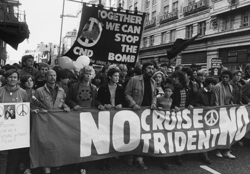 The Campaign for Nuclear Disarmament (CND) held its biggest ever protest against nuclear missiles in London, with an estimated one million people taking part.