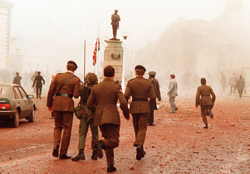 An IRA bomb exploded shortly before a Remembrance Day service at the Cenotaph in Enniskillen, Northern Ireland, killing 11 people.