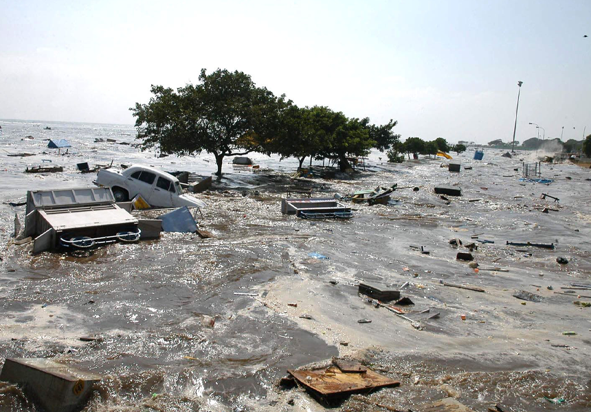 A devastating tsunami with waves up to 30 m (100 ft) high and earthquake occurred in the Indian Ocean. The earthquake was a 9.3 magnitude which caused a tsunami that hit Sri Lanka, India, Indonesia, Thailand, Malaysia, the Maldives and other countries. The destruction killed an estimated 227,898 people.