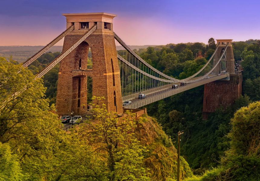 Designed by Isambard Kingdom Brunel, the Clifton Suspension Bridge spanning the Avon Gorge and the River Avon was finally opened. It was from this bridge that the first modern bungee jumps were taken.