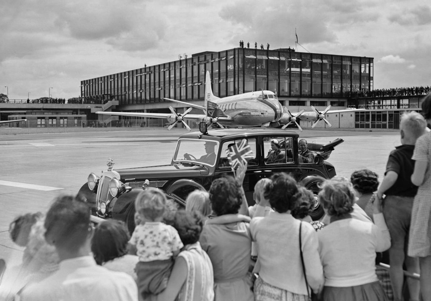The Queen opened an extended airport at Gatwick, south of London, modernised at a cost of £7m. The airport was also the world’s first that combined air, road, and rail travel from one location.