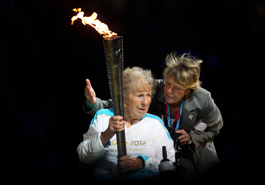 Paralympian Margaret Maughan lit the cauldron at the Olympic Stadium in London at the opening ceremony of the 2012 Summer Paralympics.