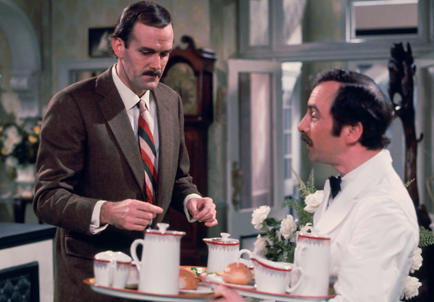 The first episode of Fawlty Towers titled "A Touch of Class," aired on BBC2. Only 12 half hour episodes were ever made.