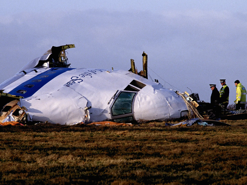 A Pan American jumbo jet bound for New York was blown out of the sky by a terrorist bomb and crashed onto the Scottish town of Lockerbie, killing all 259 passengers and 11 people on the ground.