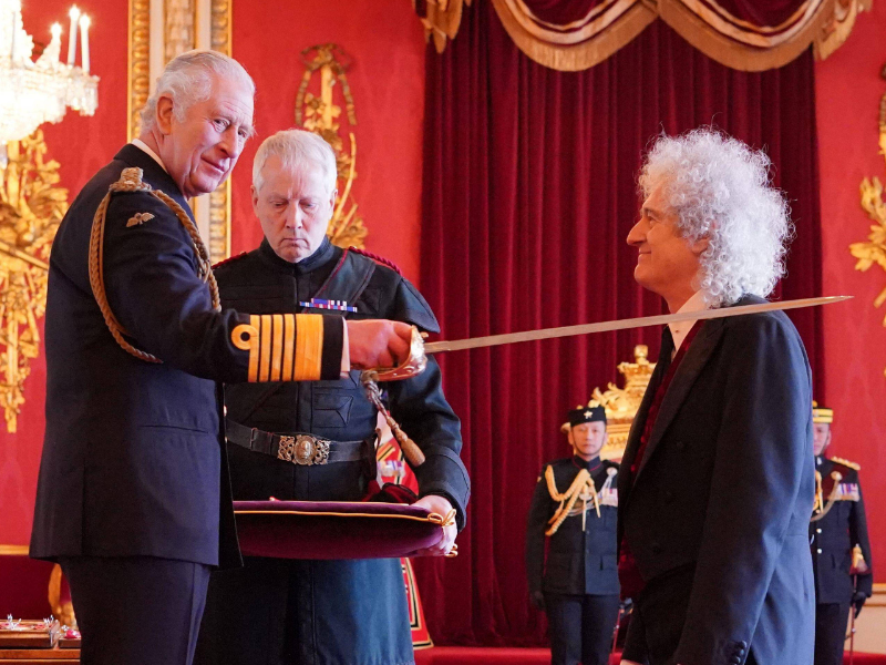 Brian May, Queen’s guitarist, was knighted by King Charles III. May, an accomplished astrophysicist, was awarded the honour for his services to music and charity work.