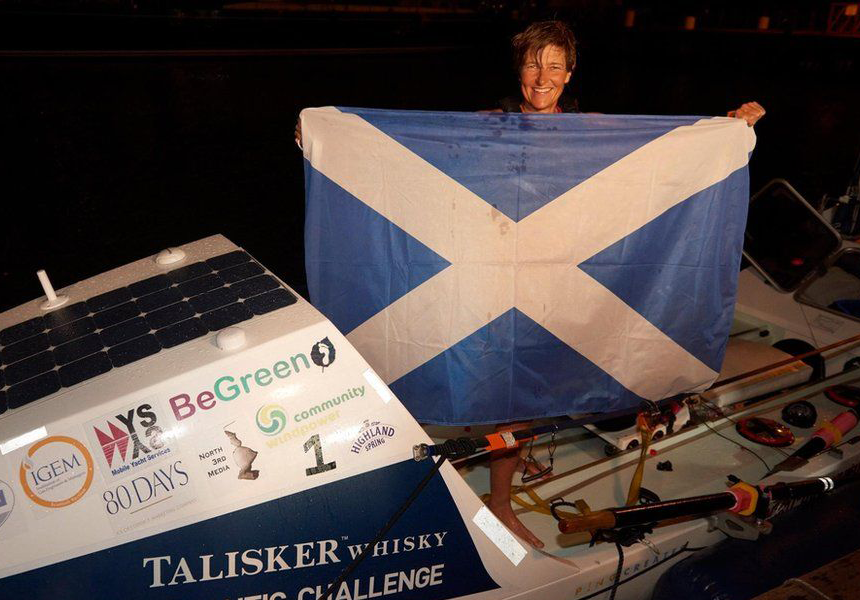 Elaine Hopley, a 45 year old Scottish mother-of-two, broke the solo female record in a prestigious rowing race across the Atlantic.
