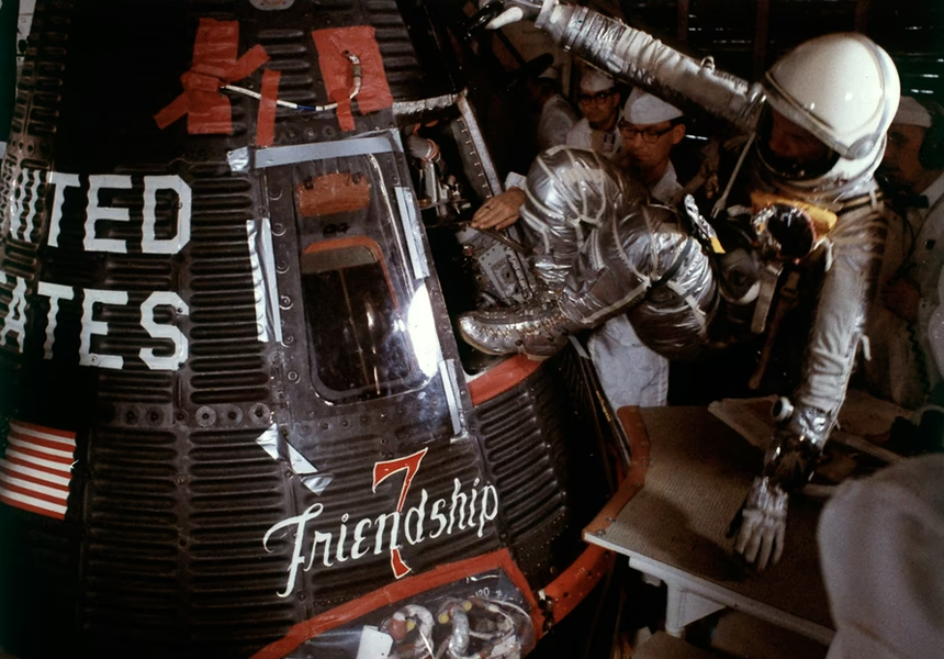 John Glenn became the first American to orbit planet Earth. Glenn orbited the planet three times during his five-hour trip in his Friendship 7 capsule reaching speeds of 17,500 mph before a safe splashdown, cementing his status as an American hero.